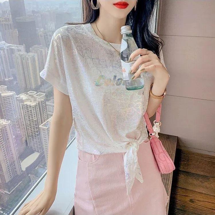 왈츠 라틴 댄스복 공연 여성용 연습복 반팔 시스루 줌바 볼룸 프릴 슬리브 사선 라인댄스상의 화이트 M - 상세 이미지 2