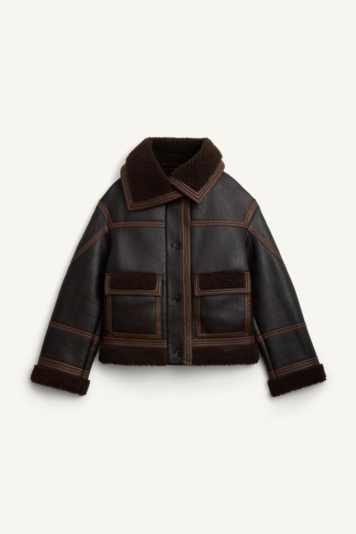 자라 테크니컬 무스탕 페이크 퍼 더블페이스 재킷 3548/900 CHOCOLATE - 상품 이미지