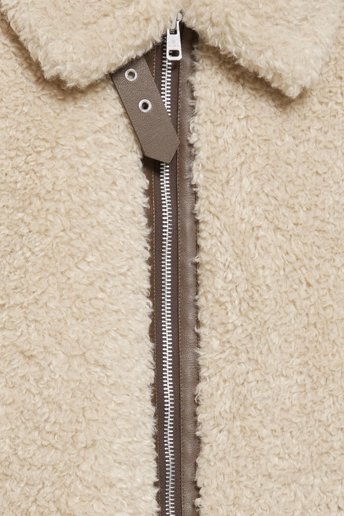 풀앤베어 테크니컬 무스탕 페이크 퍼 더블페이스 집업 자켓 7700/346 OCHRE - 상세 이미지 3