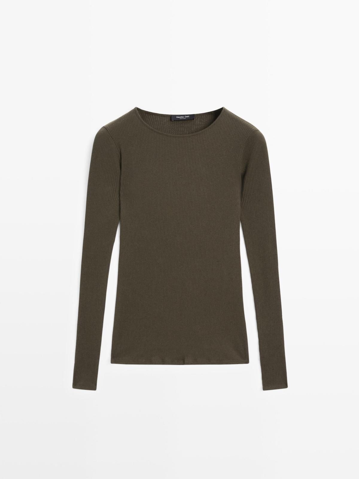 마시모두띠 베이직 골지 코튼 혼방 긴팔 티셔츠 6845/102 DARK GREEN - 상품 이미지
