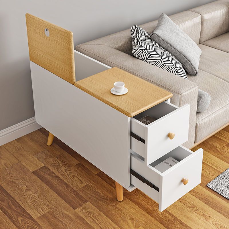 소파옆 보조테이블 거실 티테이블 서랍장 화이트+원목색 59x80x20cm