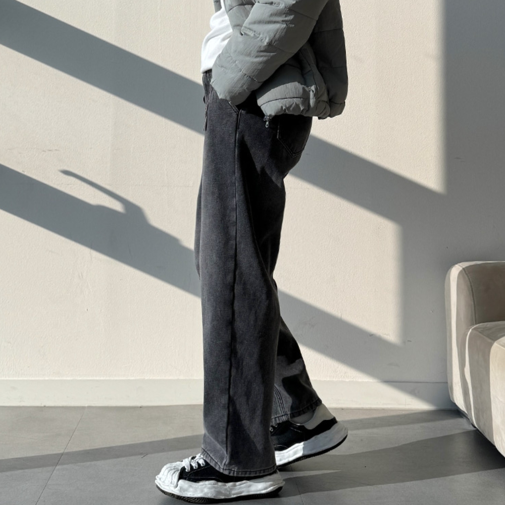 남자 틀랜 3단기장 사계절&융기모 샌드워싱 세미와이드 뒷밴딩 데님