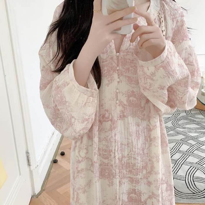 순면 뜨왈 가을 긴팔 원피스 잠옷 빅사이즈 신혼부부 집들이 선물 수유 임산부 이미지 7