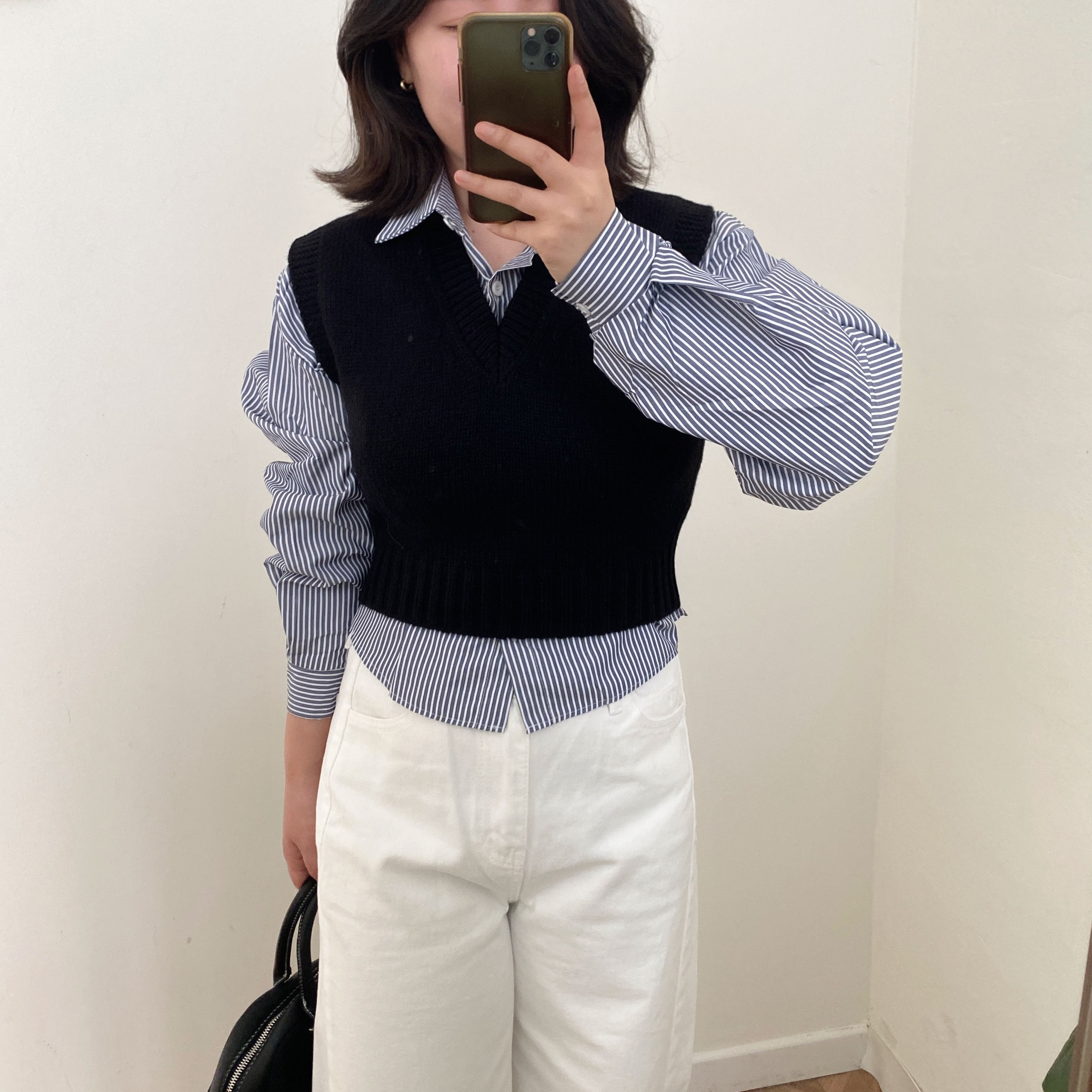 브이넥 크롭 니트조끼 베스트 레이어드조끼 - 상세 이미지 2