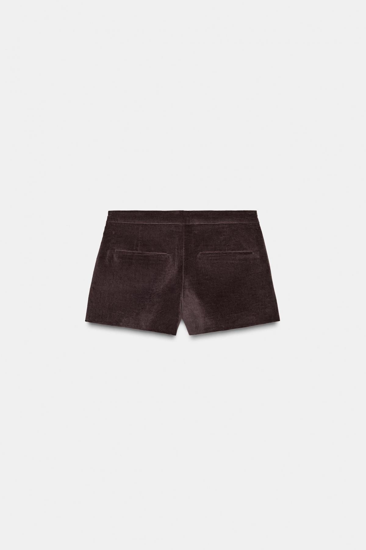 자라 벨벳 미드웨이스트 숏 팬츠 4772/520 TAUPE GREY - 상세 이미지 5