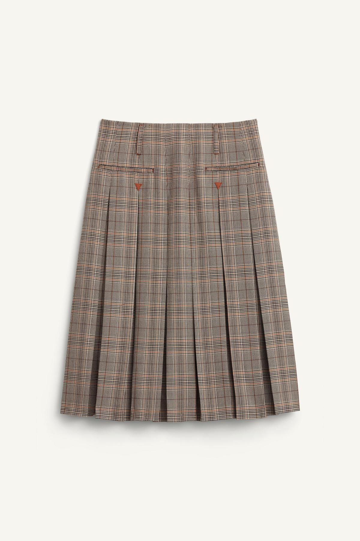 자라 한정판 체크 플리츠 미디 스커트 8915/751 BROWN - 메인 이미지