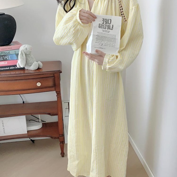 순면 뜨왈 가을 긴팔 원피스 잠옷 빅사이즈 신혼부부 집들이 선물 수유 임산부 - 상세 이미지 3