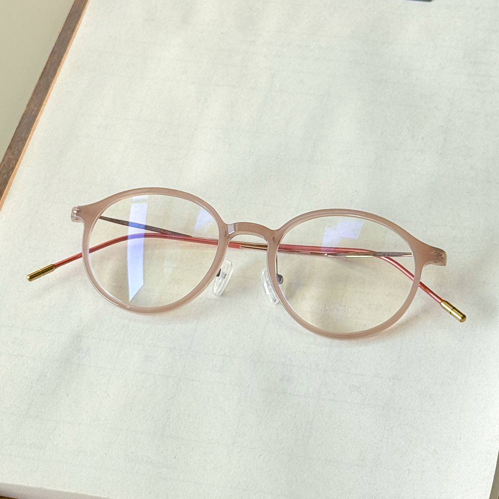 로우로우 R EYE 270 SAB 샌드 베이지 원형 티타늄 콤비 가벼운 코받침 안경 - 상품 이미지