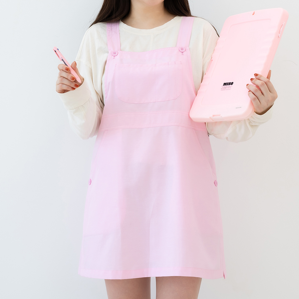 [미소쌤] 포켓데이 앞치마 원피스 멜빵 단추형 어린이집 보육교사 유치원