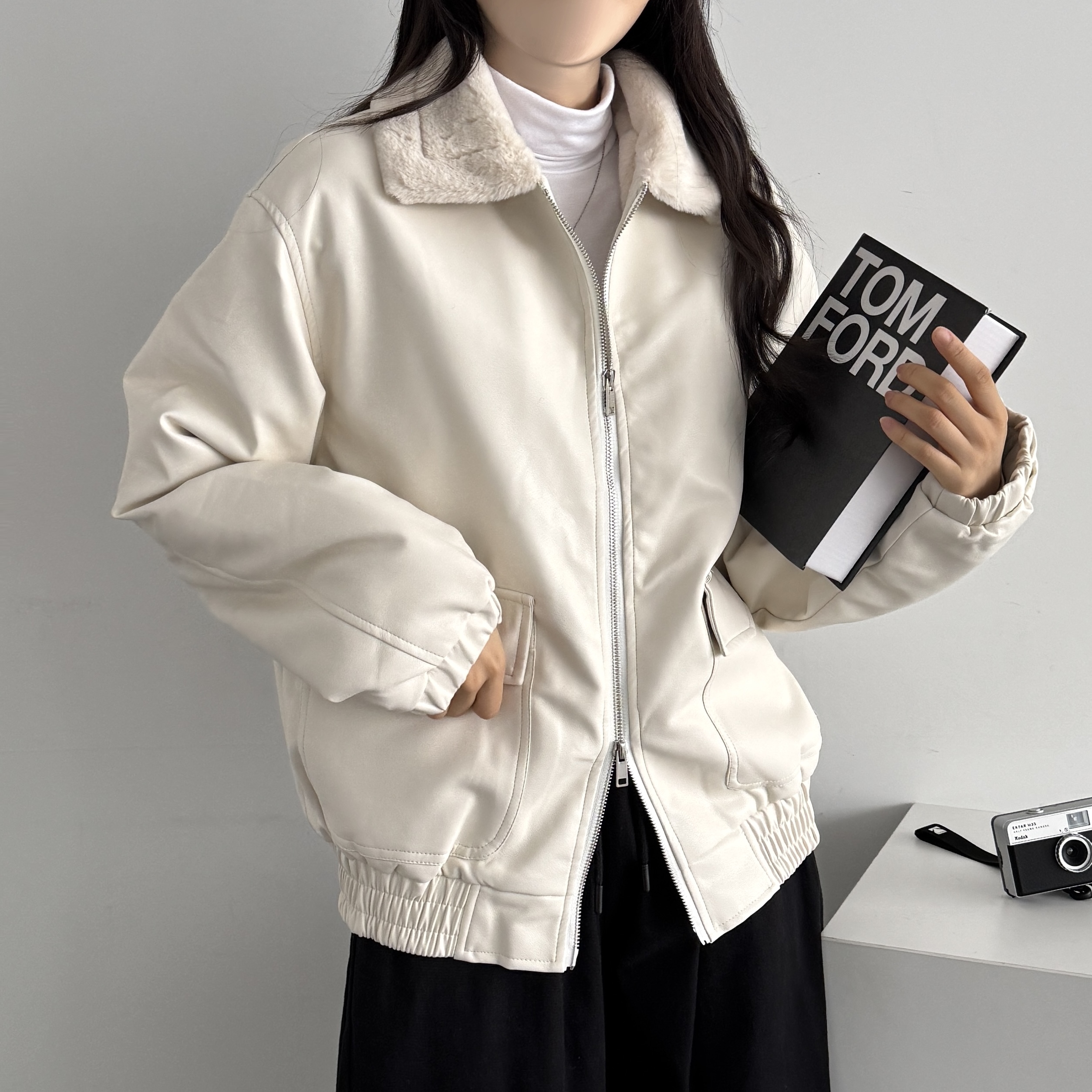 겨울 점퍼 빈티지 바이커 레더 재킷 무스탕 이미지 8
