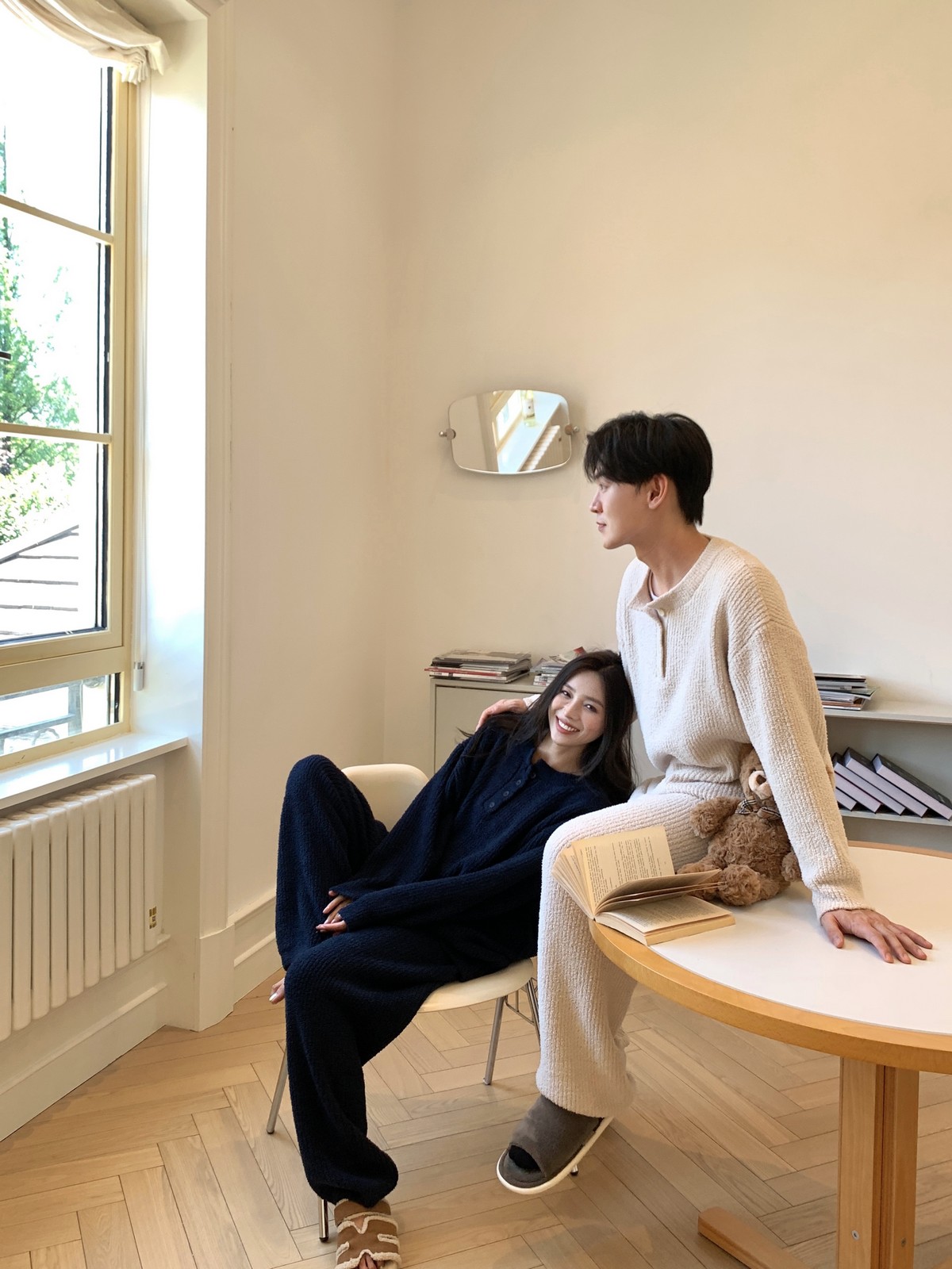부드러운 여성/남성 프리미엄 겨울 수면 커플 따뜻한 잠옷 상하세트 - 상세 이미지 3