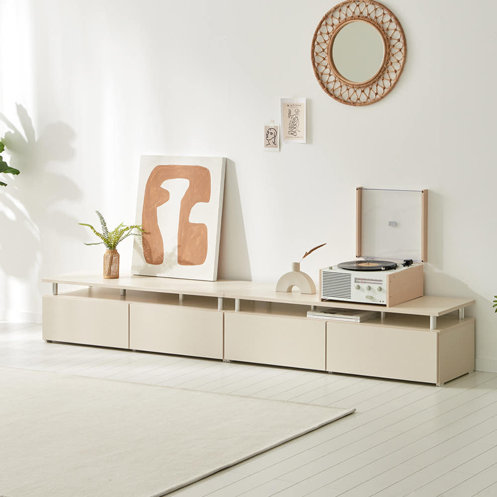 마인 거실장 낮은 티비다이 tv장 장식장 2400, 크림화이트