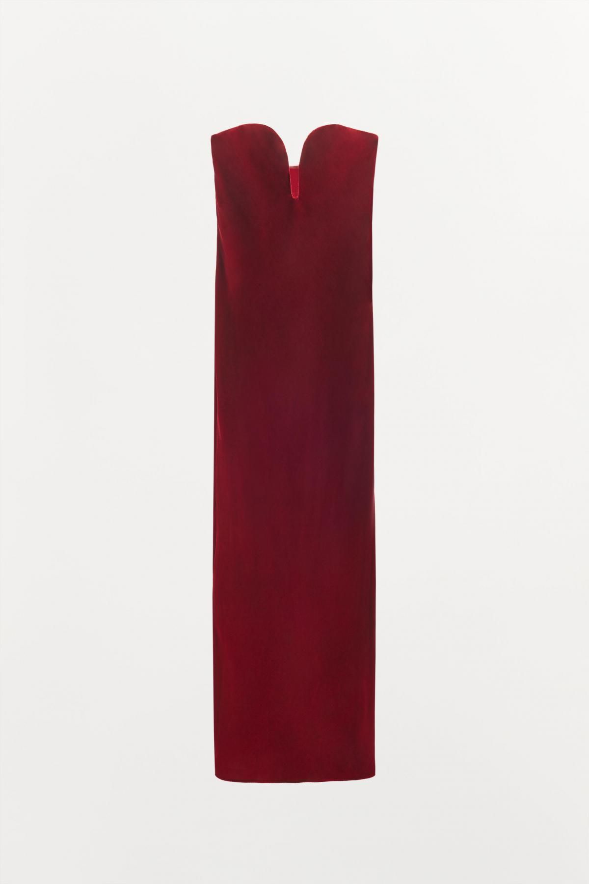 자라 프리미엄 벨벳 오프숄더 롱 원피스 5919/630 DARK RED - 상품 이미지