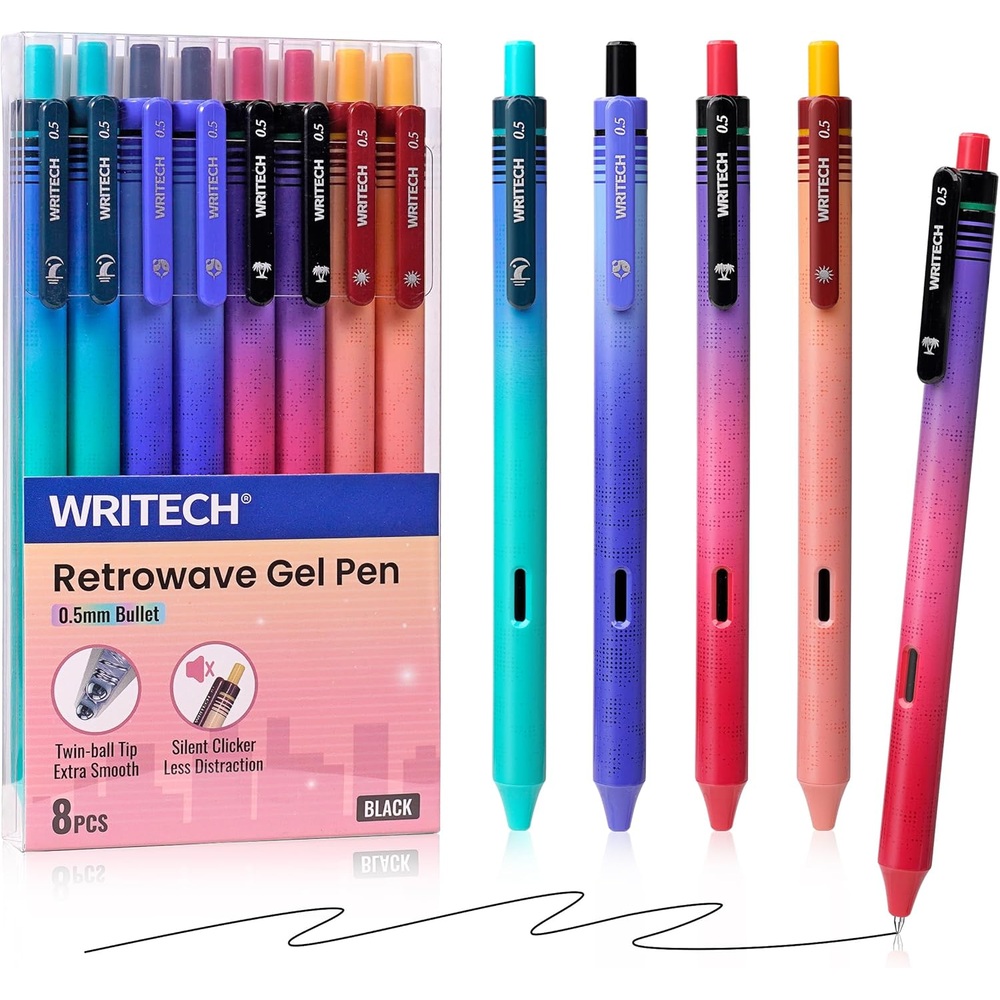 WRITECH 검정 젤 펜 0.5mm 8개입 볼펜 필기구 젤잉크펜 - 상품 이미지