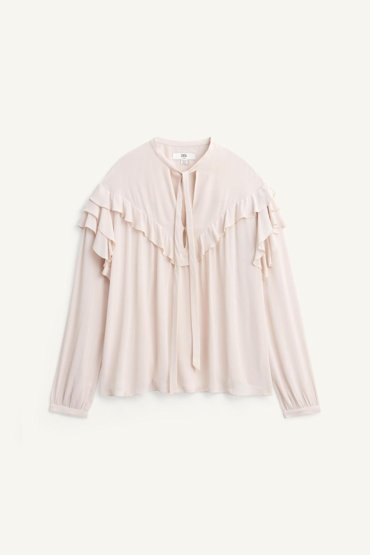 자라 한정판 페미닌 러플 블라우스 리본 타이 6895/150 BEIGE-PINK - 메인 이미지