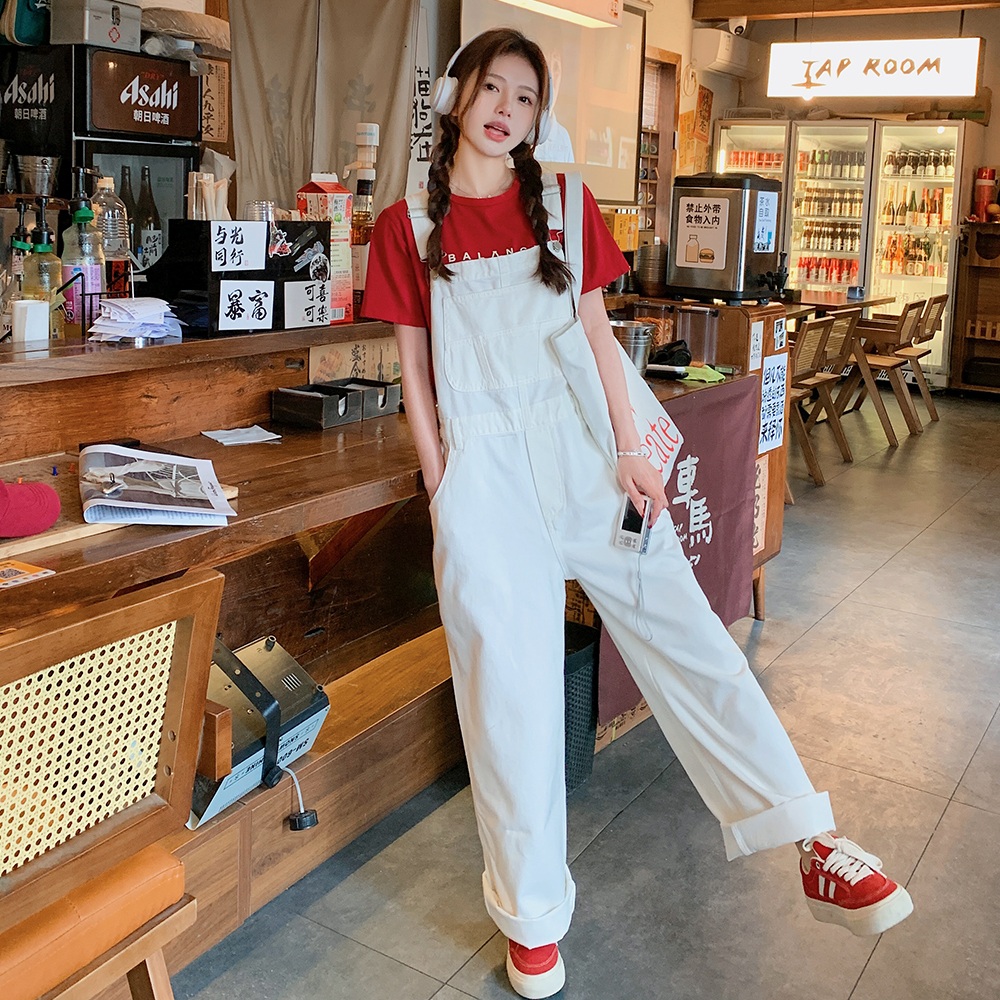 오버핏 오버를 화이트와이드데님팬츠 멜빵 작업복 연예인 예능 패션 코디 데일리 사계절 - 상세 이미지 2