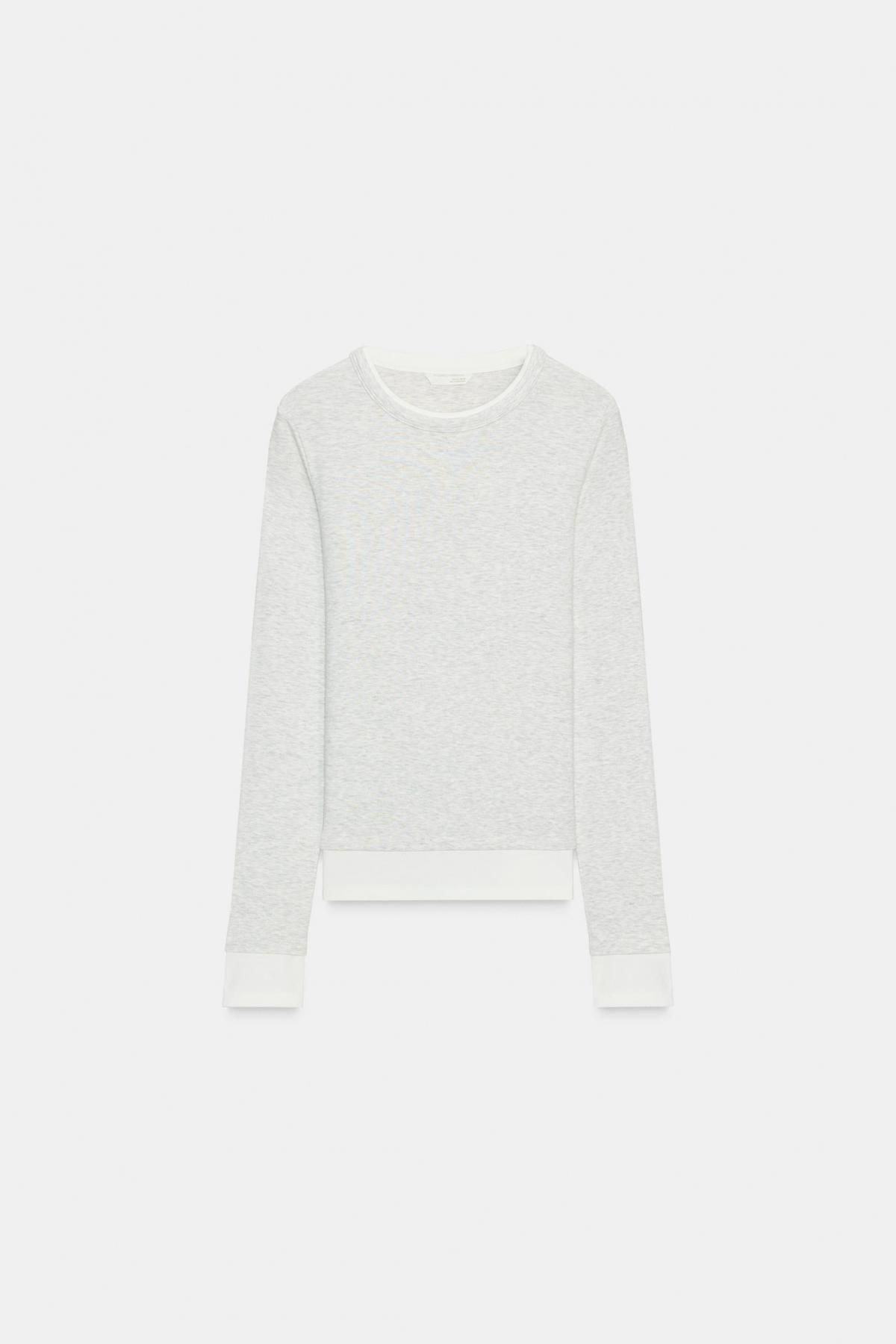 자라 슬림핏 더블 배색 라운드넥 긴팔 티셔츠 3641/628 GREY MARL - 메인 이미지