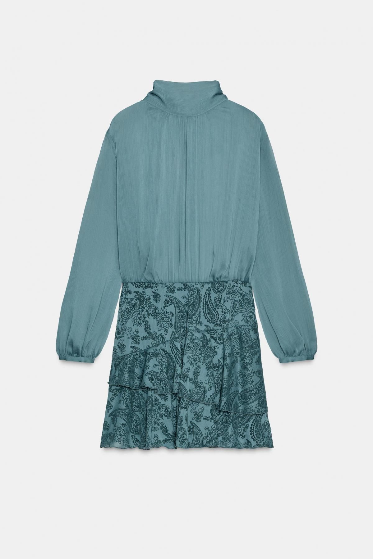 자라 페미닌 러플 하이넥 시스루 미니 원피스 3666/184 SEA GREEN - 상품 이미지