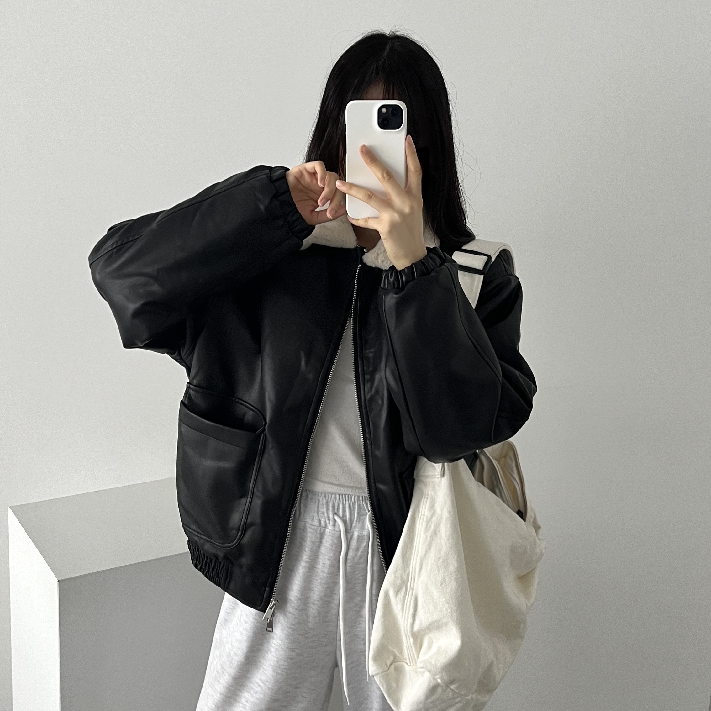 겨울 점퍼 빈티지 바이커 레더 재킷 무스탕 - 상세 이미지 4