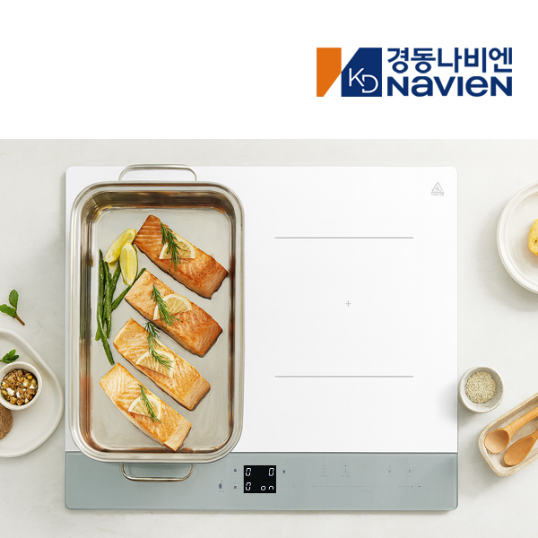 신규특판 경동 나비엔매직 3구 인덕션 슈퍼플렉스존 전기레인지 3.4kW 빌트인, 화이트 실버 - 메인 이미지