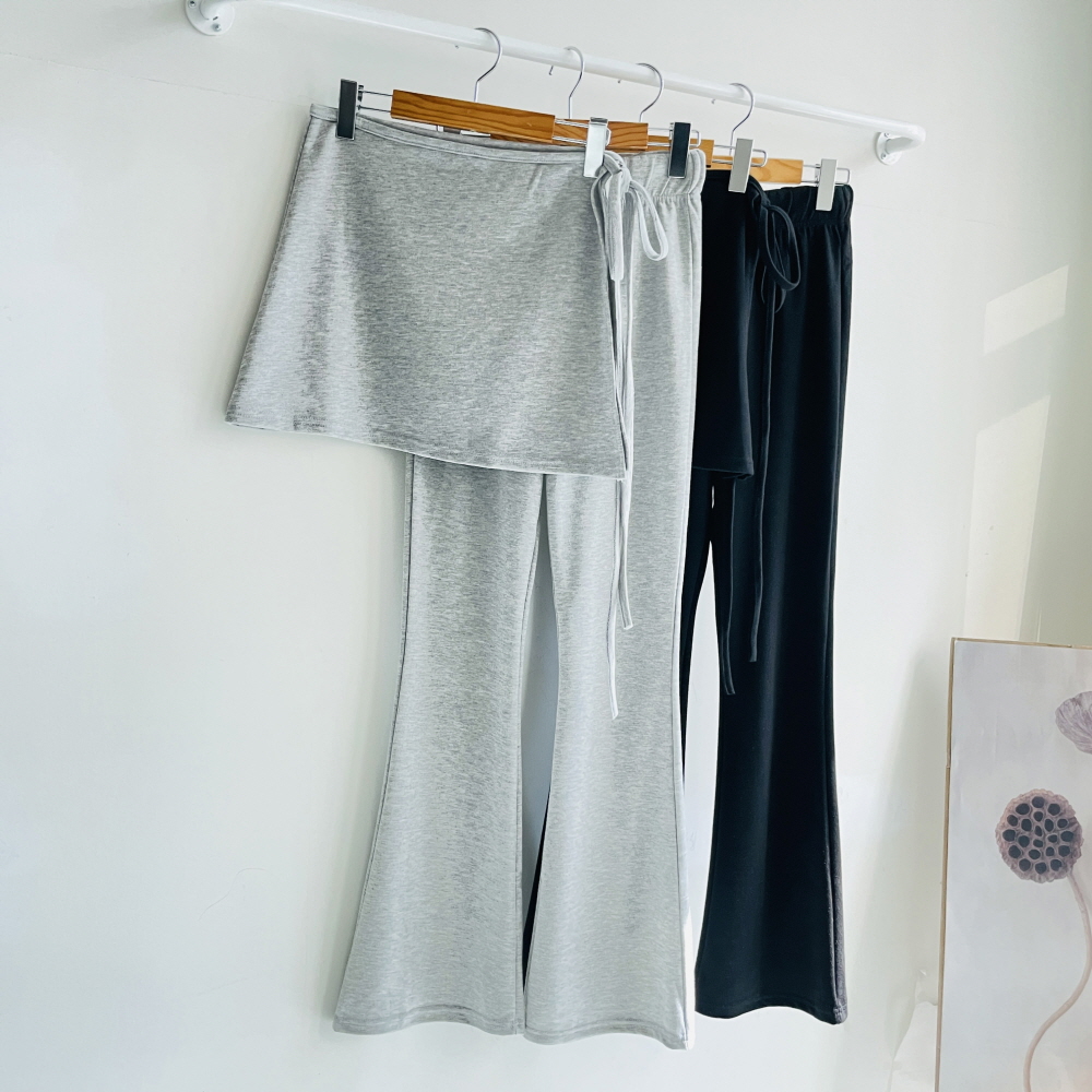 나팔바지 여성 고무줄바지 부츠컷 밴딩 팬츠 레이어드스커트 세트 - 상품 이미지