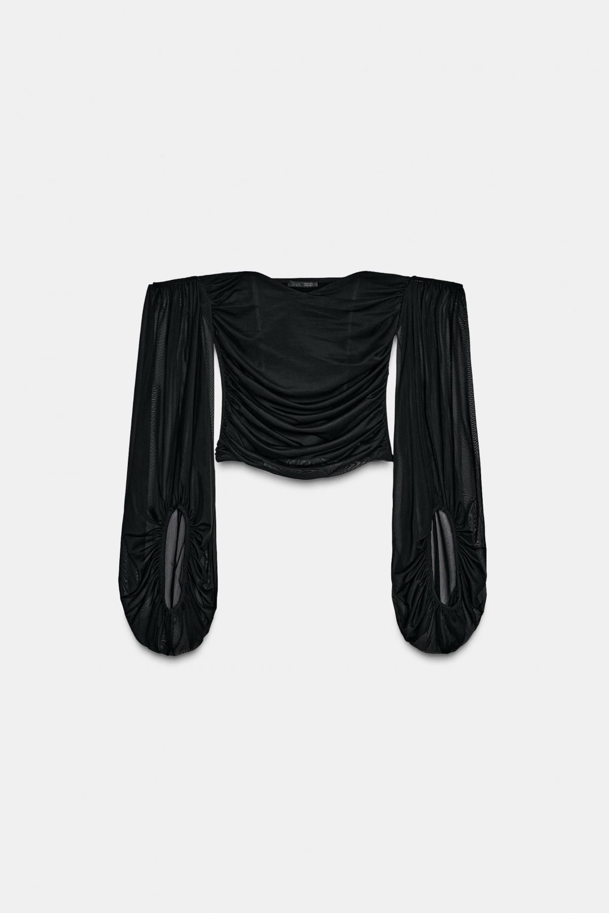 자라 시스루 스트레이트넥 셔링 긴팔 블라우스 4770/808 BLACK - 메인 이미지