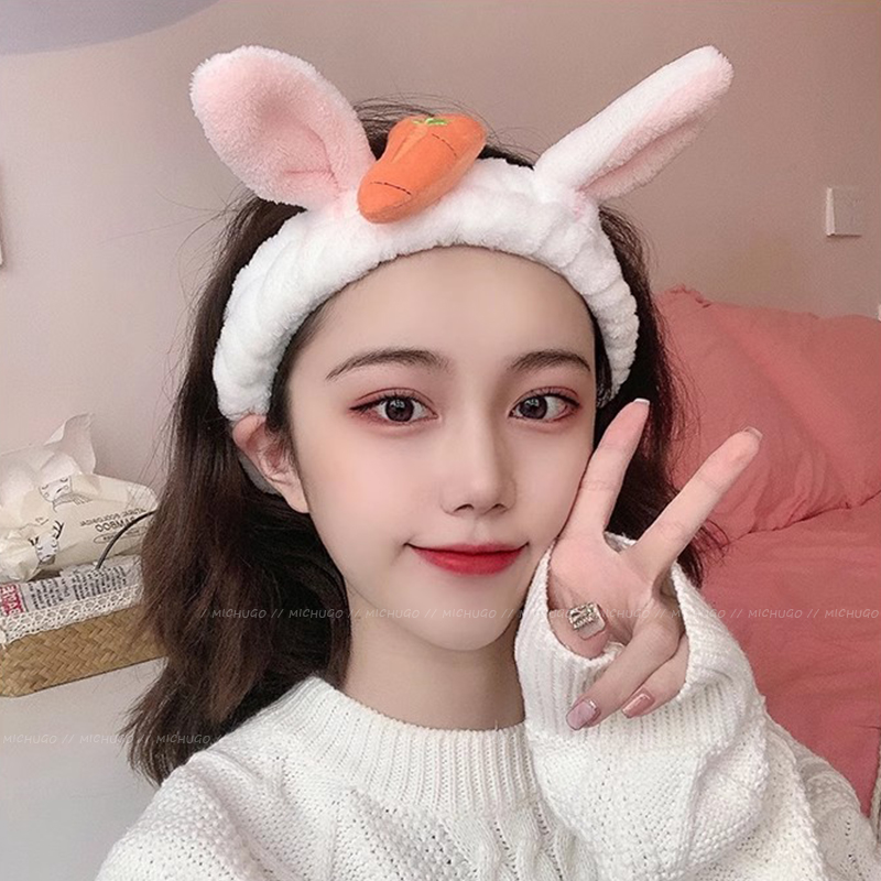 세안용 머리띠 여성 심플 고양이 귀 머리띠 플러시 메이크업 마스크 머리띠 헤어 액세서리 베이지 캣 이어 - 상세 이미지 2