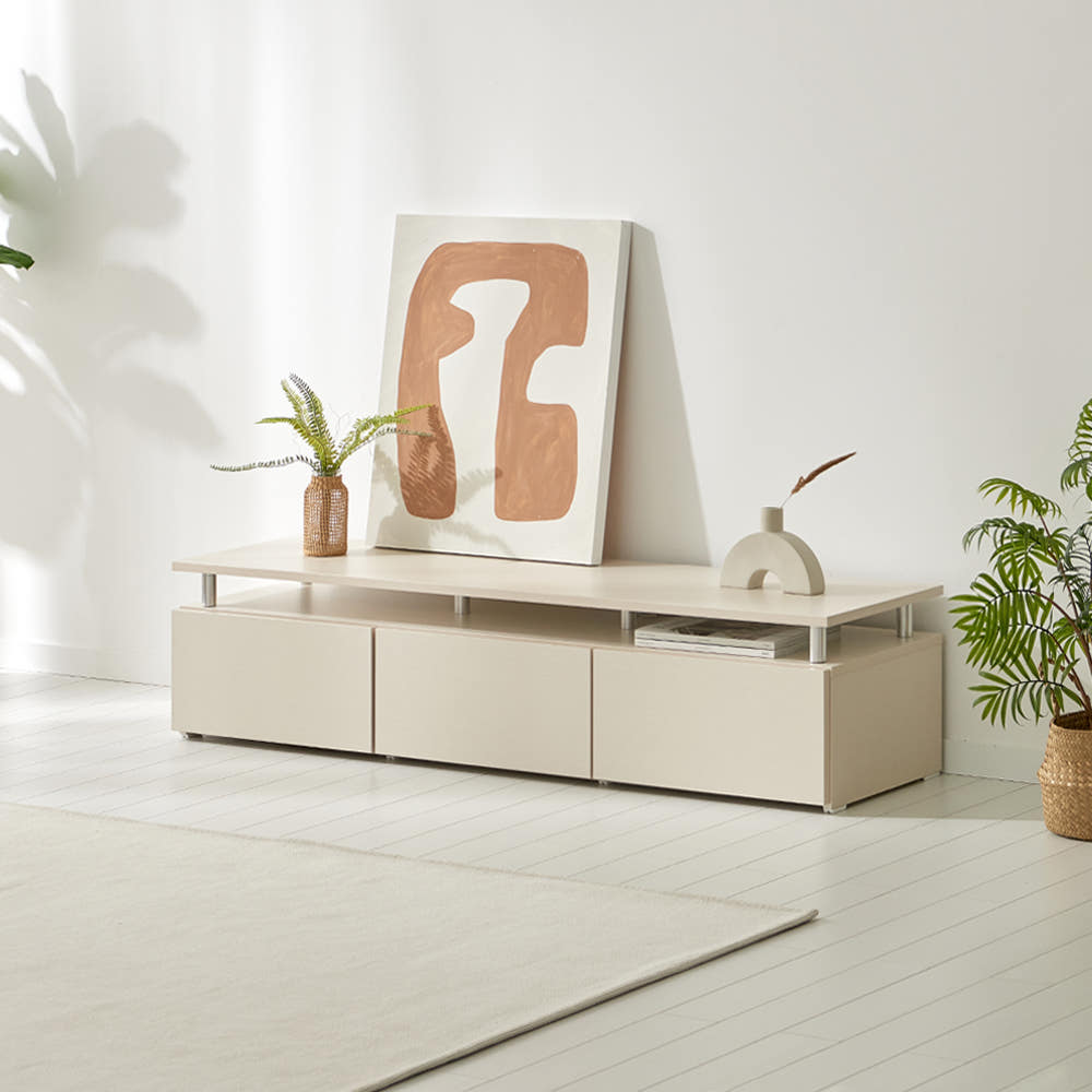 마인 거실장 낮은 티비다이 tv장 장식장 1500, 크림화이트