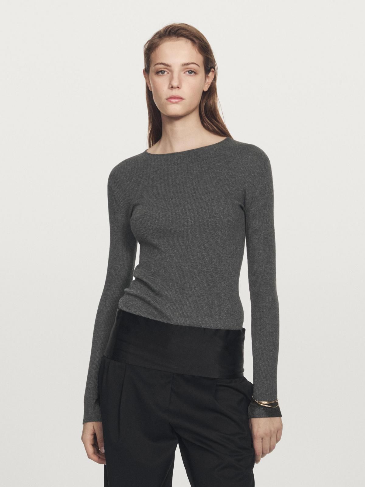 마시모두띠 베이직 리브드 긴팔 티셔츠 코튼블렌드 라운드넥 6845/102 GREY MARL - 상세 이미지 3