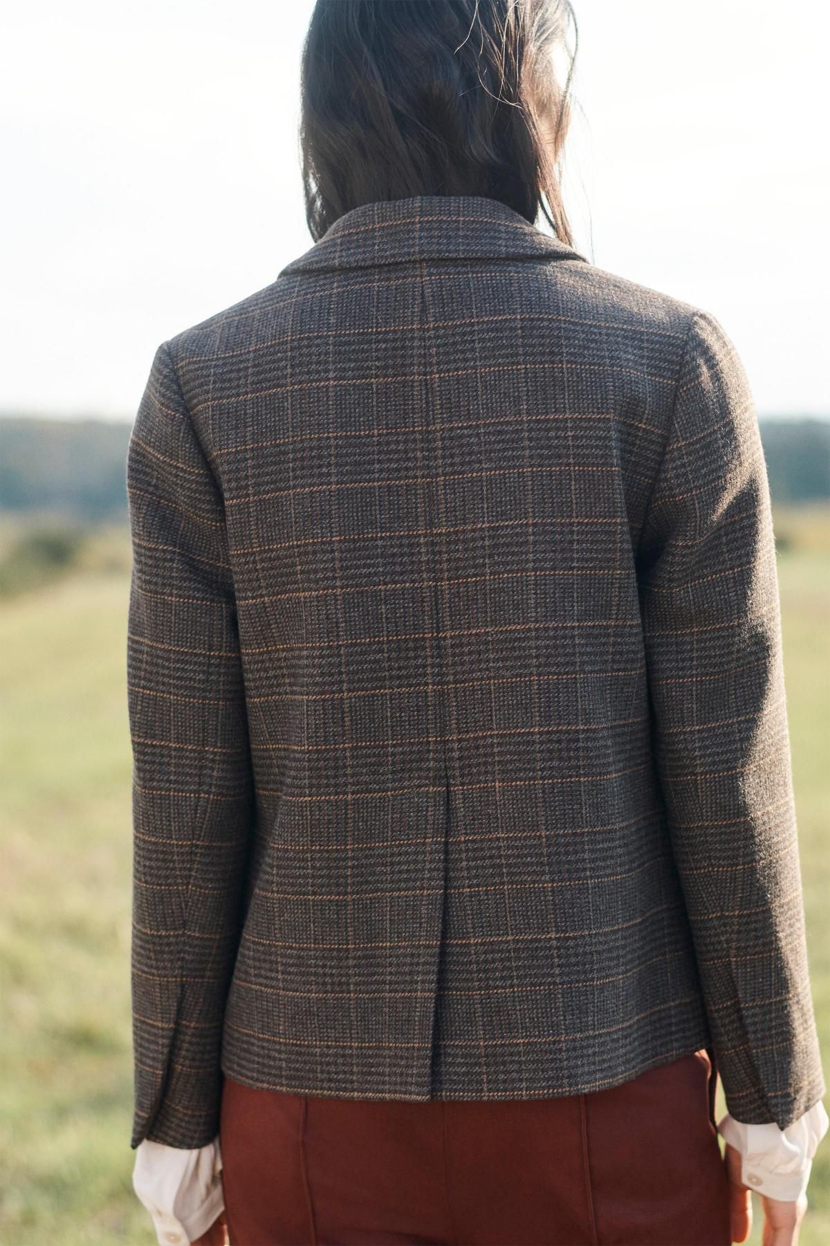 자라 한정판 체크 울 테일러드 재킷 7003/764 BROWN - 상세 이미지 4