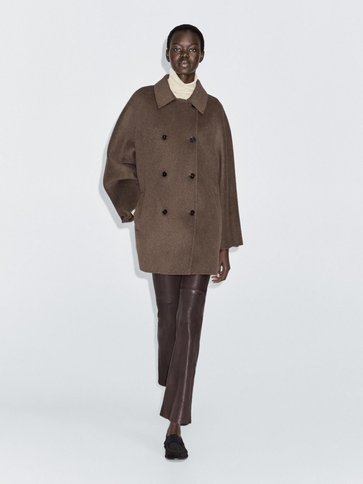 마시모두띠 클래식 울블렌드 더블브레스트 크롭 코트 6434/984 BROWN - 상세 이미지 2