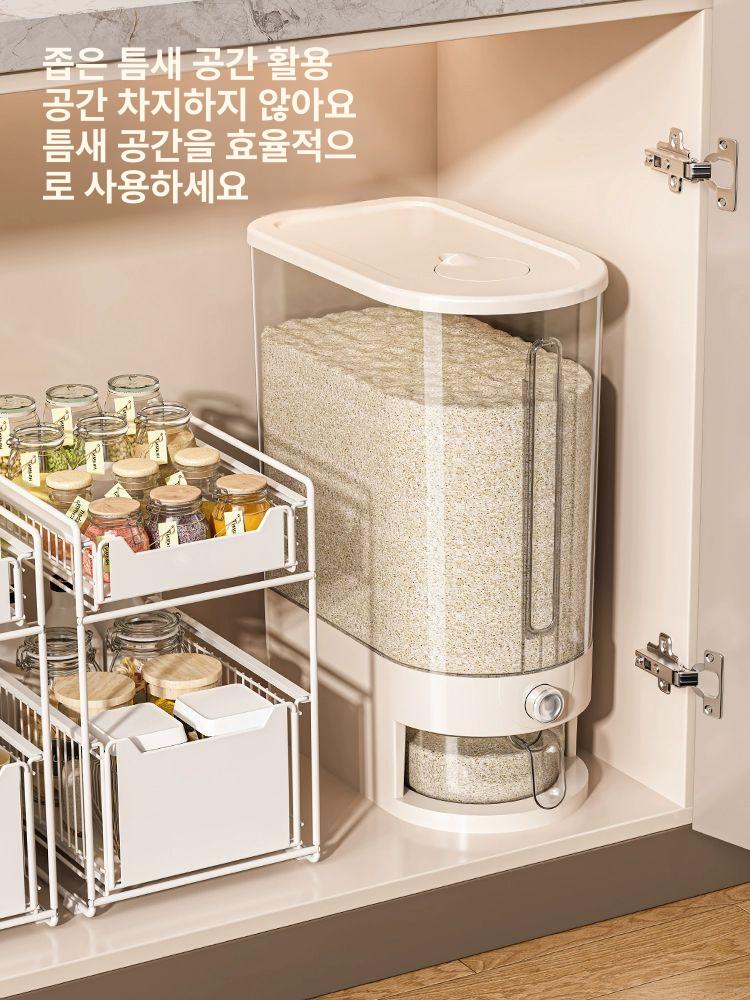 쌀통 디스펜서 쌀독 쌀 주방 시리얼 방습 방충 밀폐 잡곡통 보관함 쌀보관통 잡곡 용기 5kg 투명 쌀통 - 상세 이미지 2