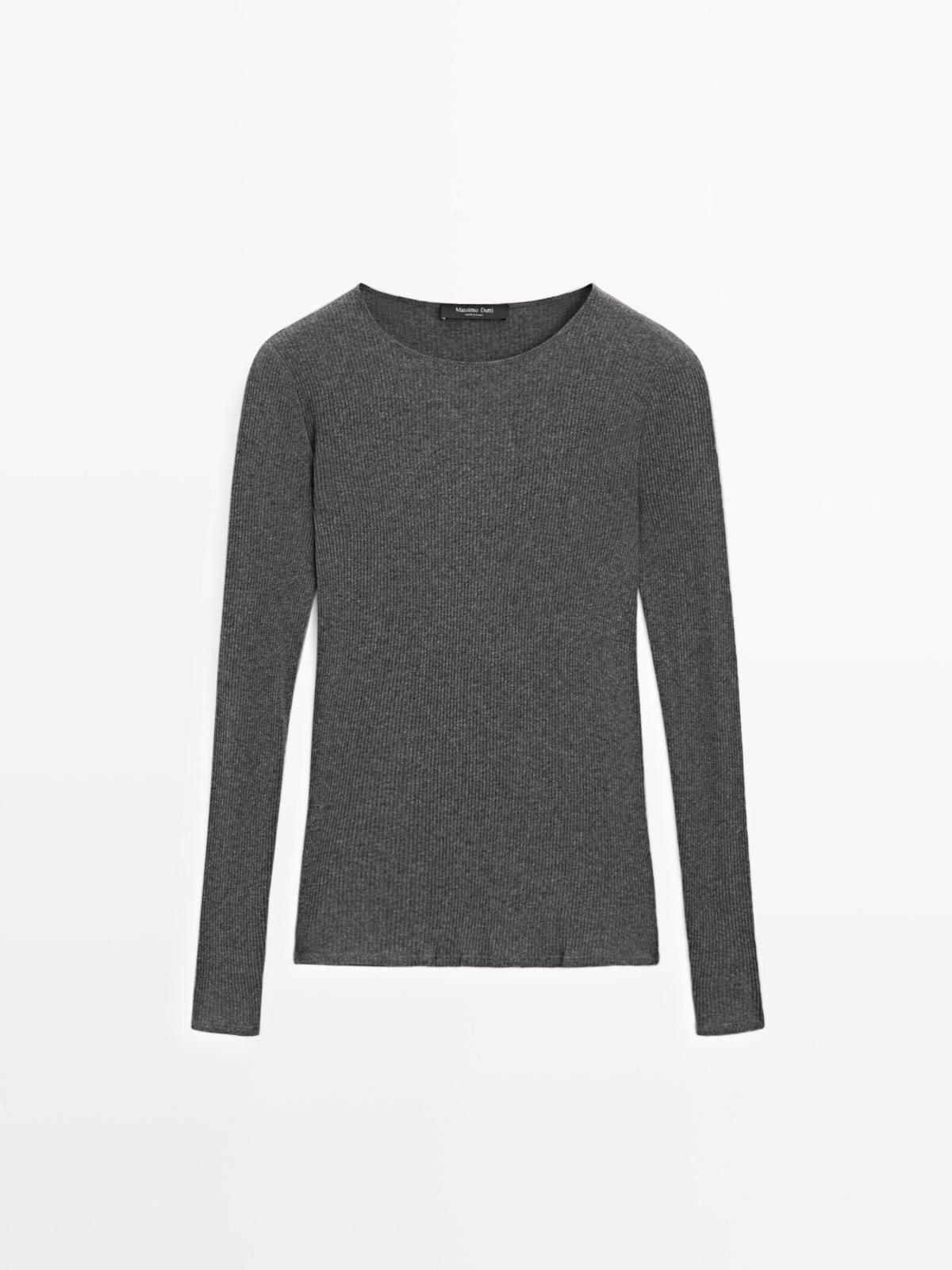 마시모두띠 베이직 리브드 긴팔 티셔츠 코튼블렌드 라운드넥 6845/102 GREY MARL - 상품 이미지