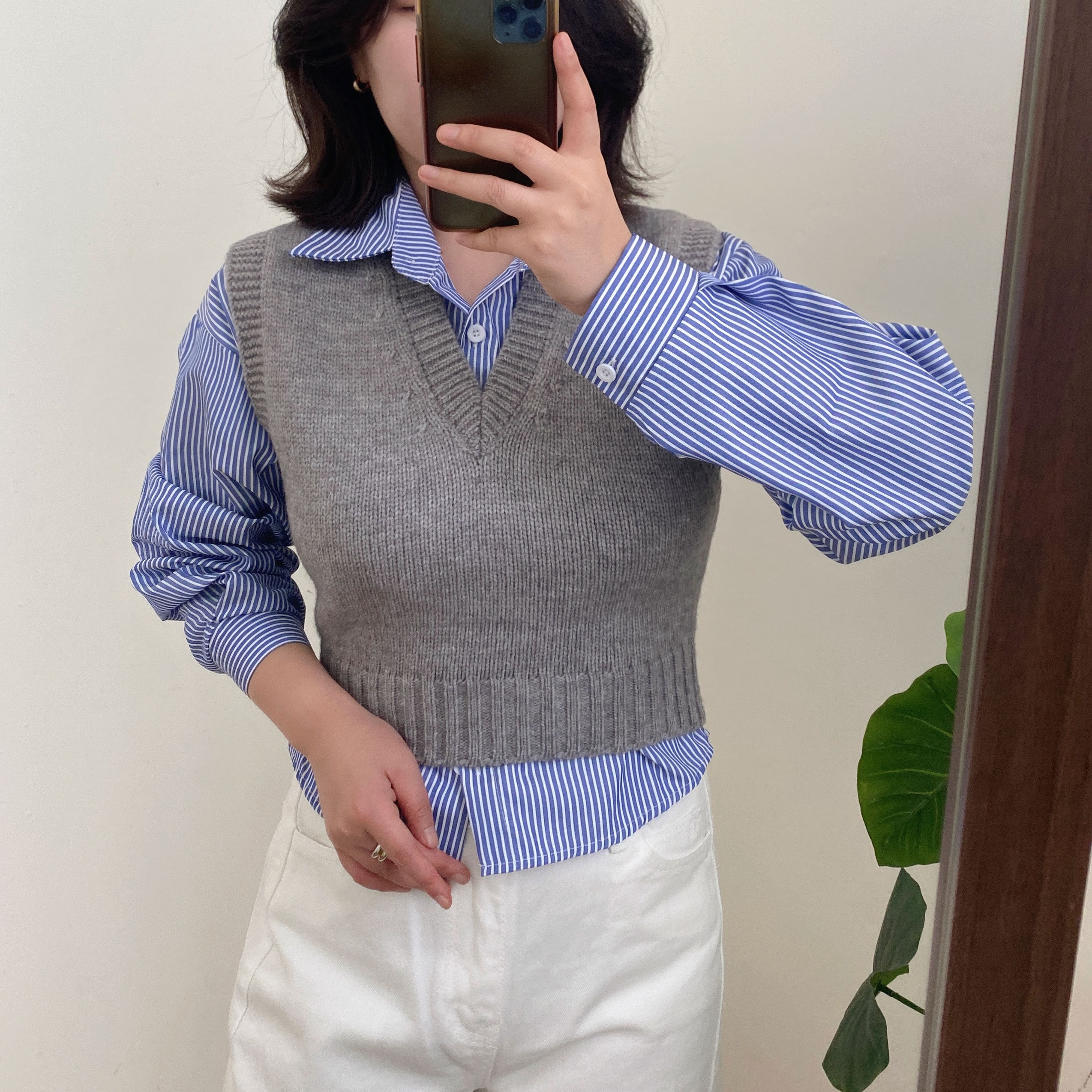 브이넥 크롭 니트조끼 베스트 레이어드조끼 - 상세 이미지 5