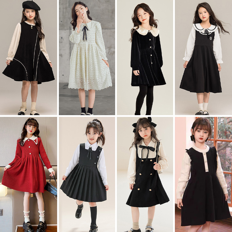 여아 원피스 주니어 초등학생 여아옷 가을 화이트 블랙 드레스 연주회 콩쿨 하객 촬영 스쿨룩