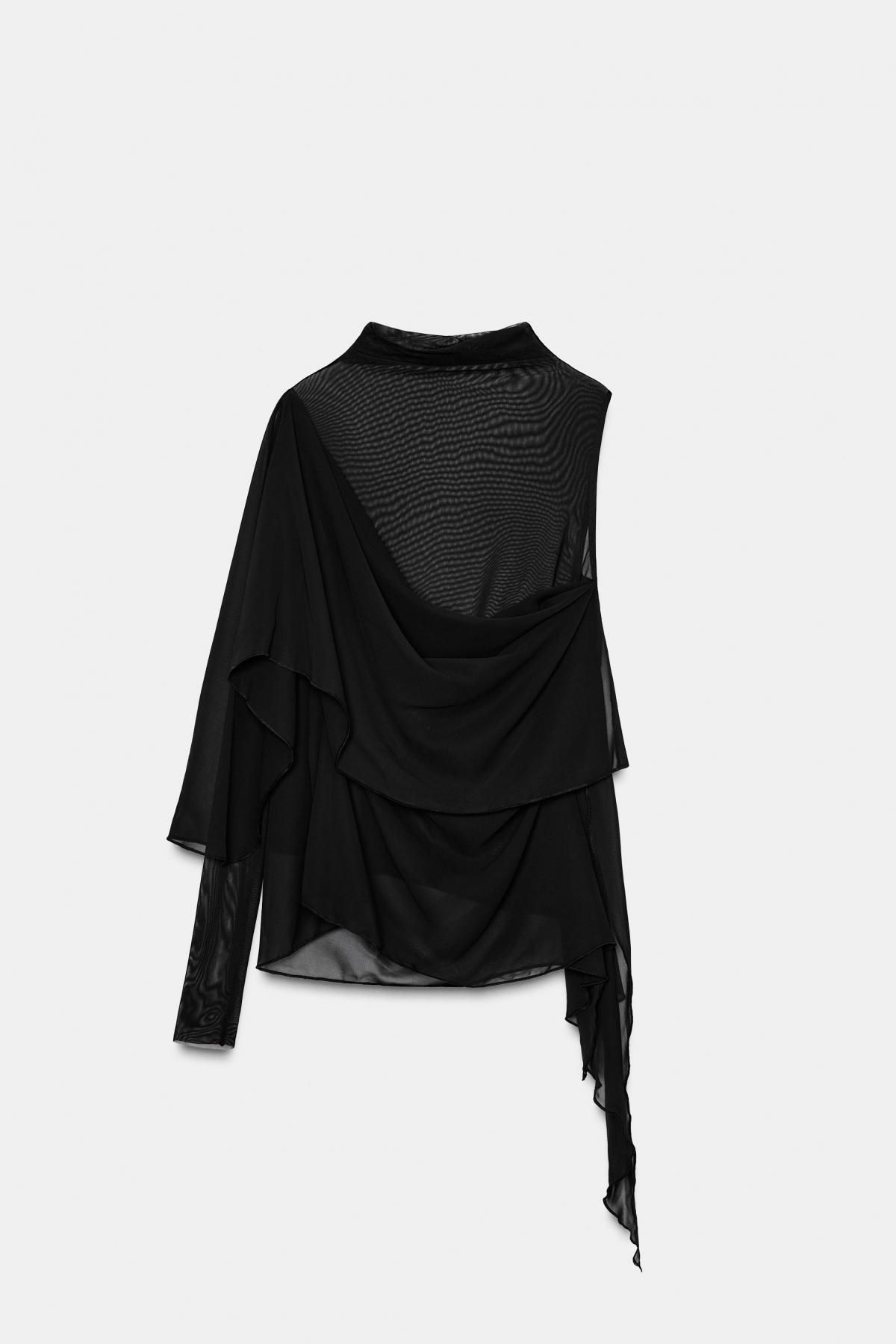 자라 테크니컬 레이어드 튤 하이넥 긴팔 탑 6050/815 BLACK - 메인 이미지