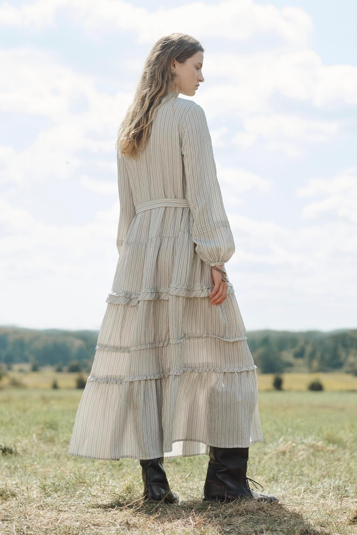 자라 한정판 로맨틱 벨트 롱 원피스 8444/739 STRIPED - 상세 이미지 4