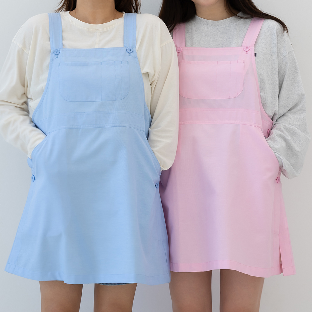[미소쌤] 포켓데이 앞치마 원피스 멜빵 단추형 어린이집 보육교사 유치원