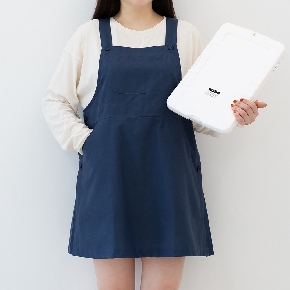 [미소쌤] 포켓데이 앞치마 원피스 멜빵 단추형 어린이집 보육교사 유치원