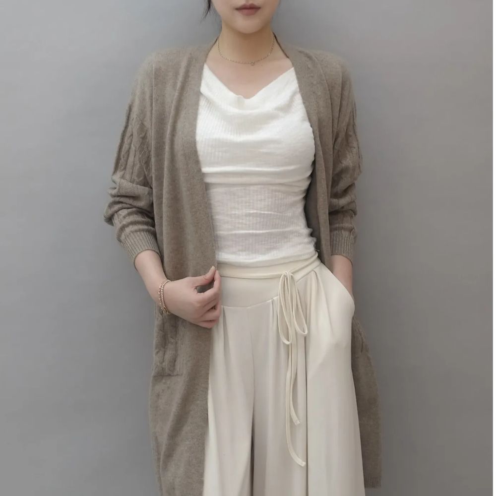 [카이아캐시미어] 케이블 롱 가디건 몽골 캐시미어100% - 상품 이미지