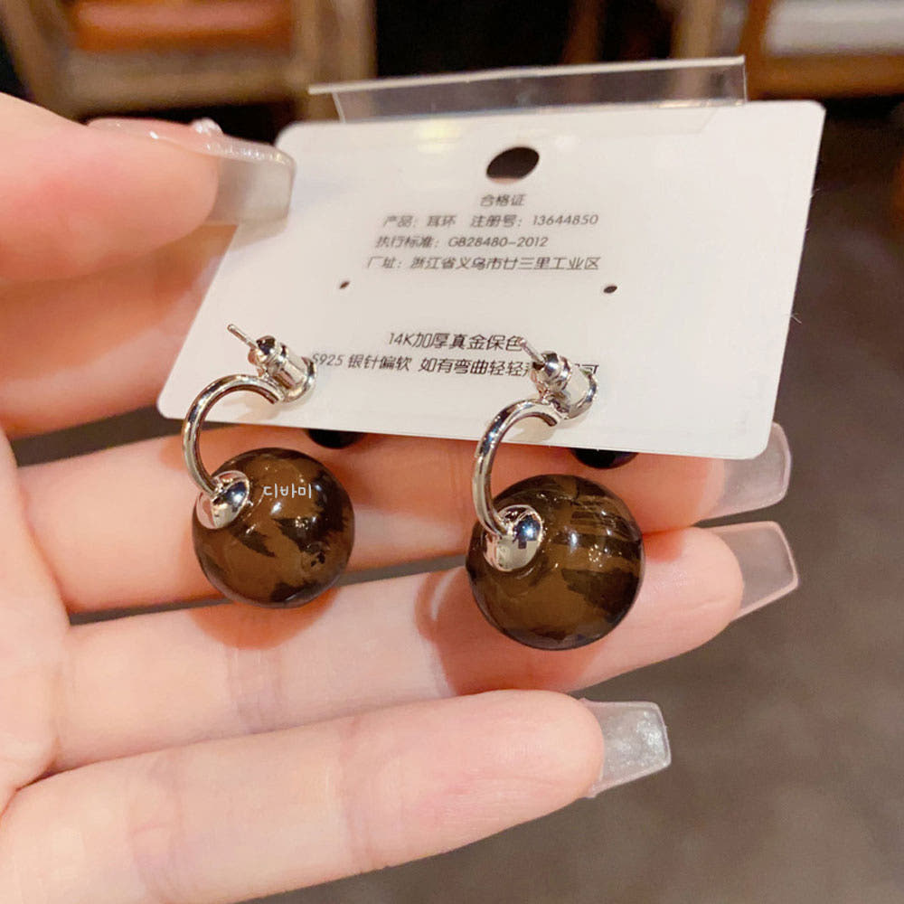 브라운 레오파드 볼 이어링 14K 왕방울 유니크 투웨이 귀걸이 클러치 - 상세 이미지 2