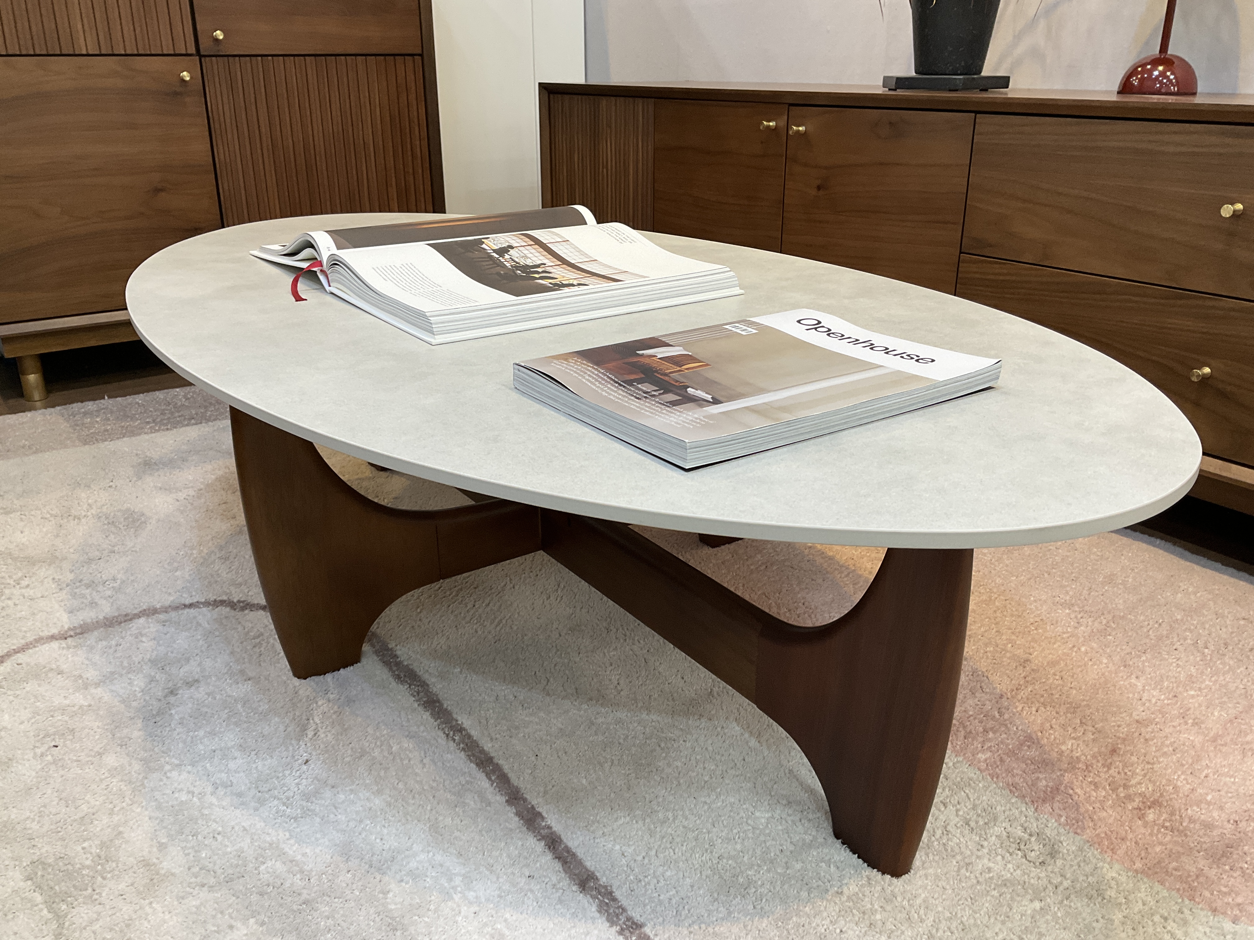 [희망일배송] 국내생산 하부원목대 세라믹 소파테이블 1300x700mm, 월넛내추럴