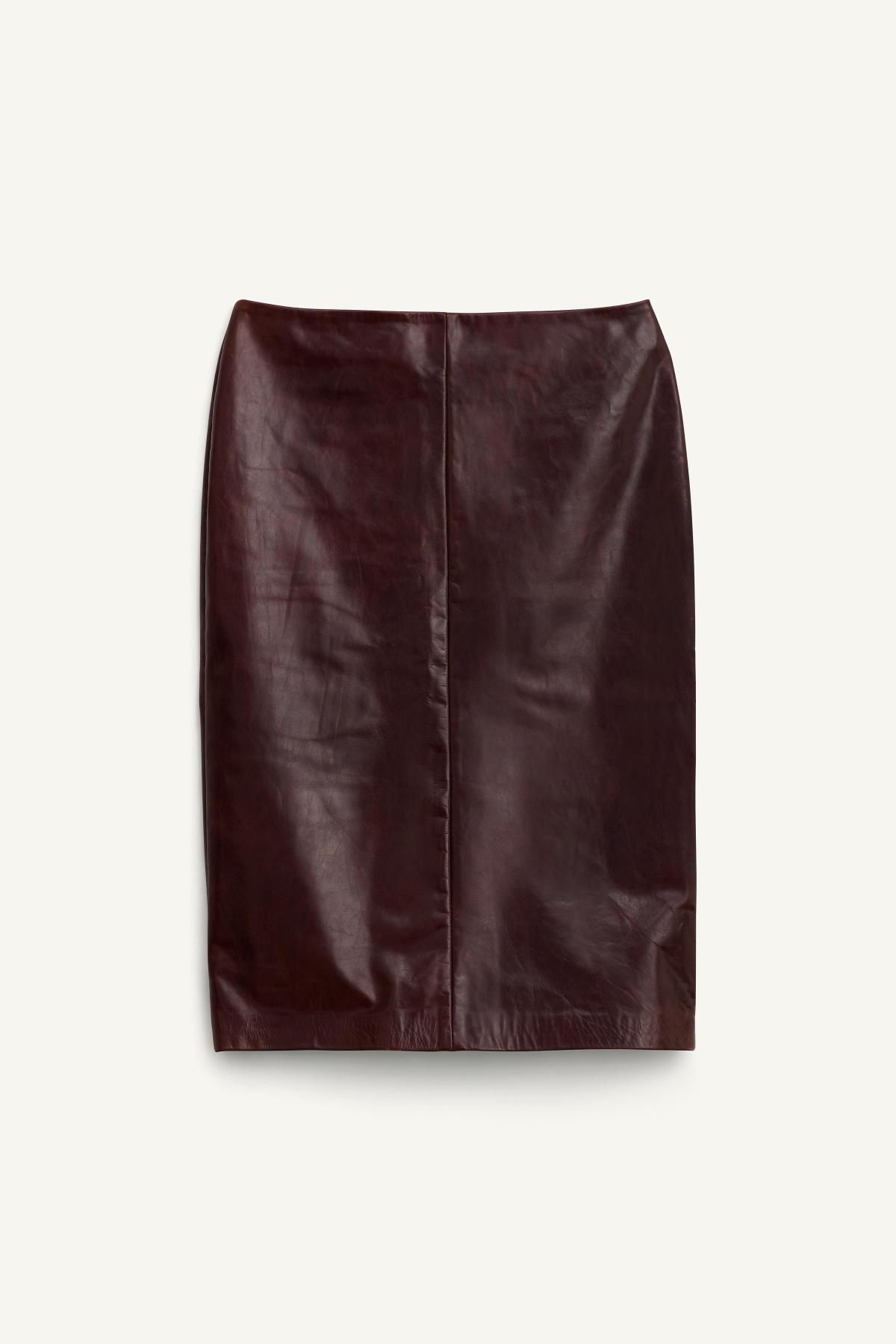 자라 프리미엄 레더 미디 스트레이트 스커트 5479/910 BURGUNDY - 메인 이미지