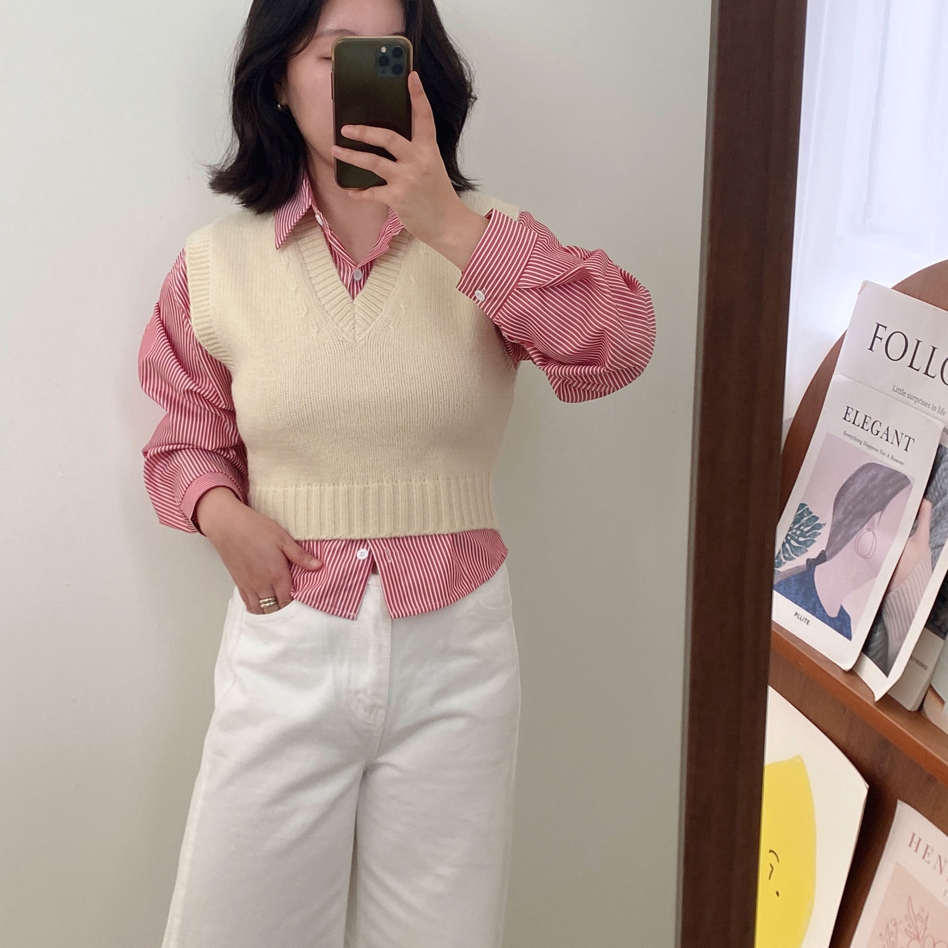 브이넥 크롭 니트조끼 베스트 레이어드조끼 이미지 8