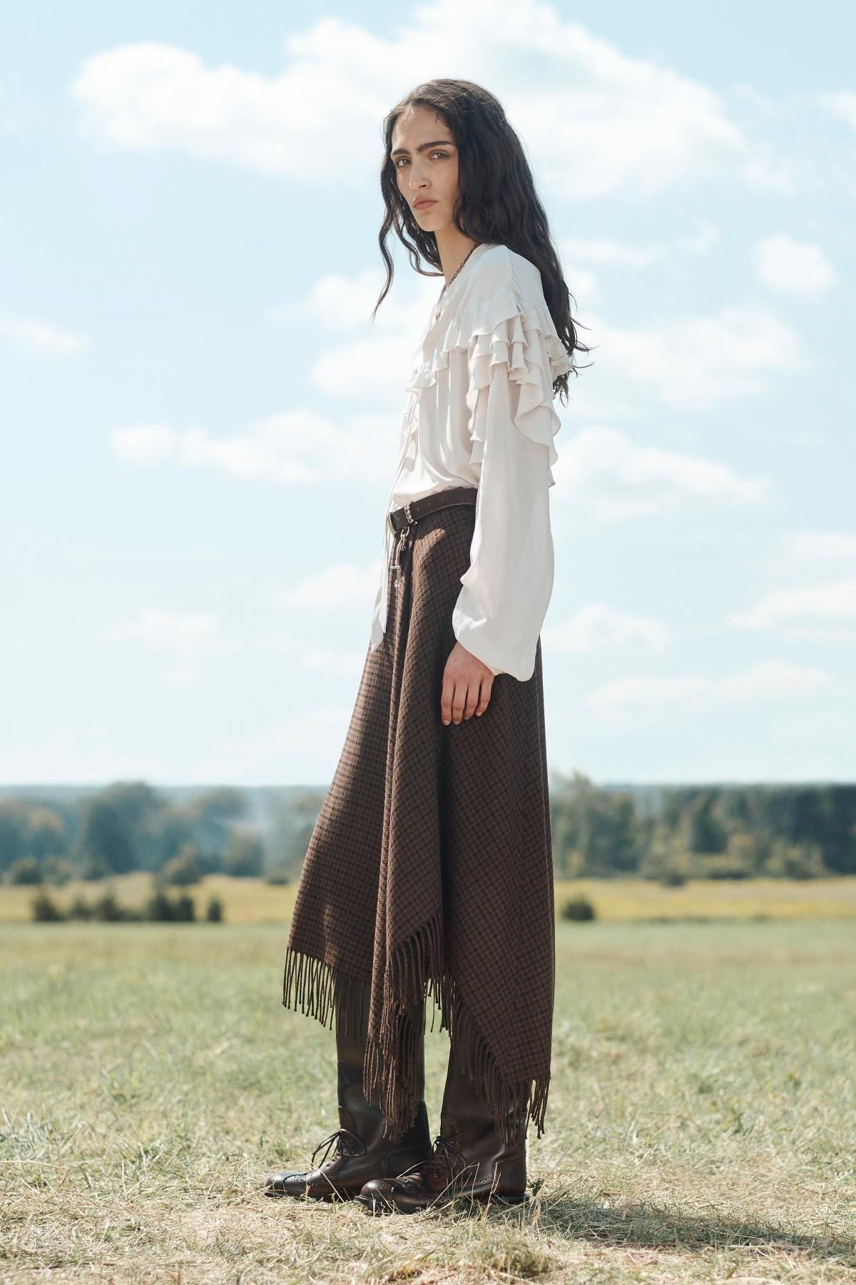 자라 한정판 프린지 미디 언발란스 울 혼방 스커트 8935/789 BROWN - 상세 이미지 4