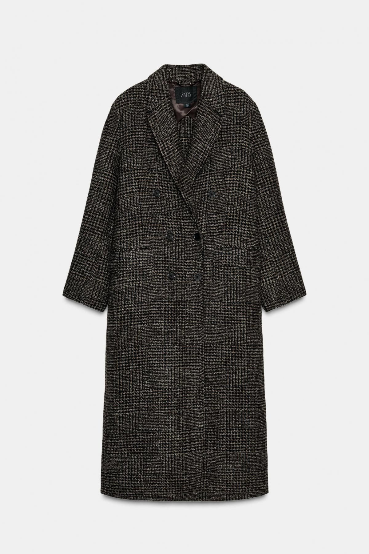 자라 테크니컬 체크 울블렌드 더블 코트 8491/264 DARK BROWN - 메인 이미지
