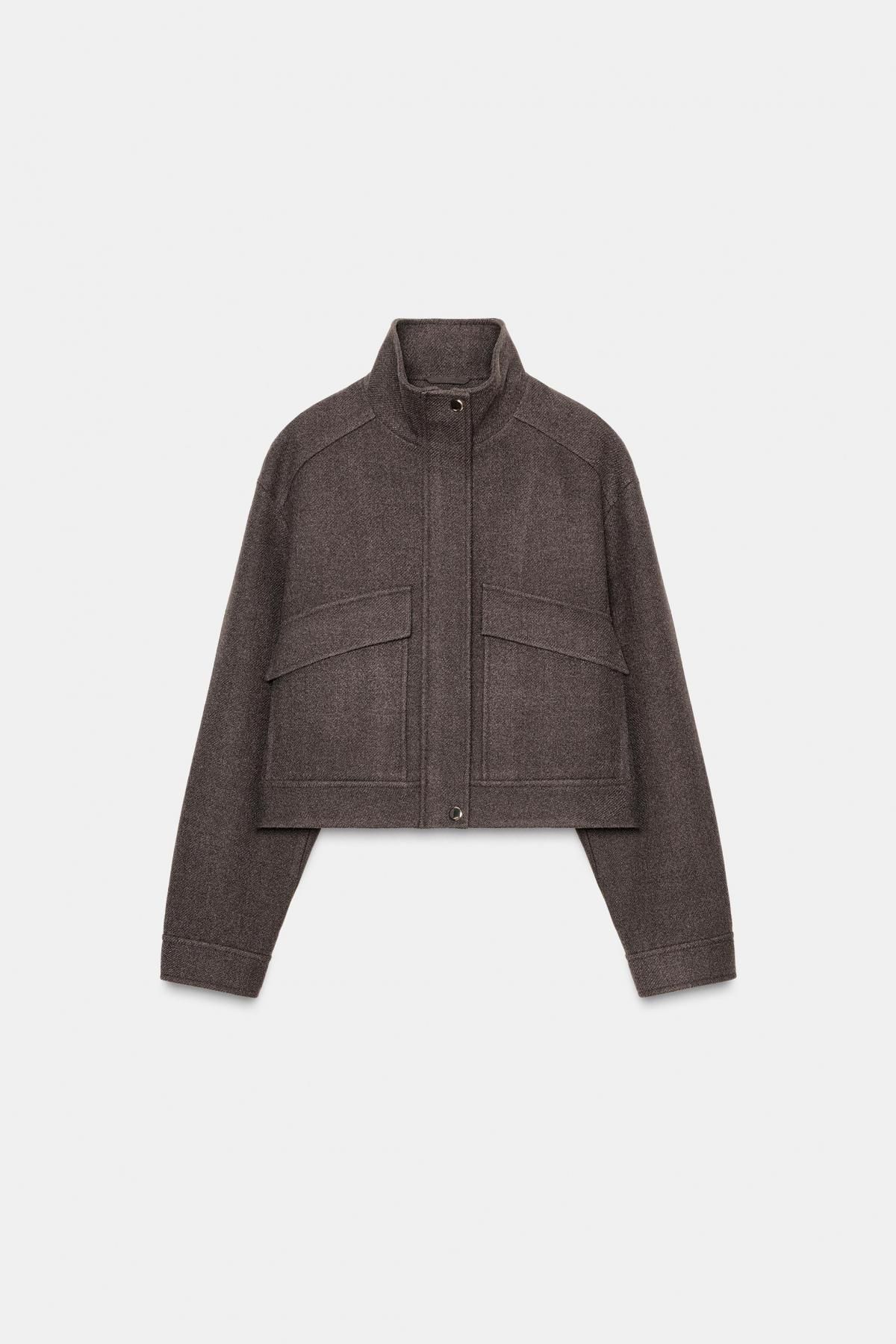 자라 미니멀 소프트 하이넥 크롭 재킷 3046/372 BROWN - 메인 이미지