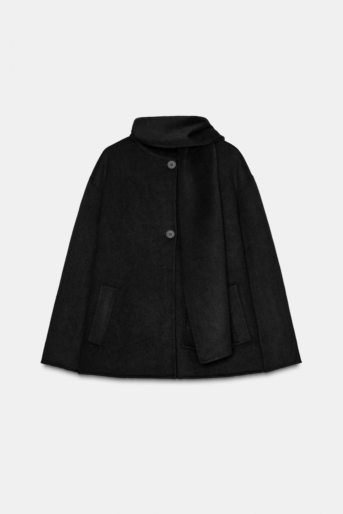 자라 프리미엄 울 숏코트 탈부착 스카프 6318/275 BLACK - 메인 이미지