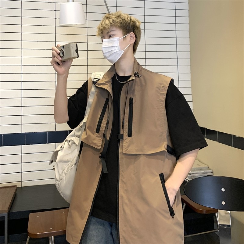 남성 패션조끼 민소매 바람막이 집업 재킷 민소매 숄더 외투 신상 고급 아노락 바람 - 상세 이미지 3