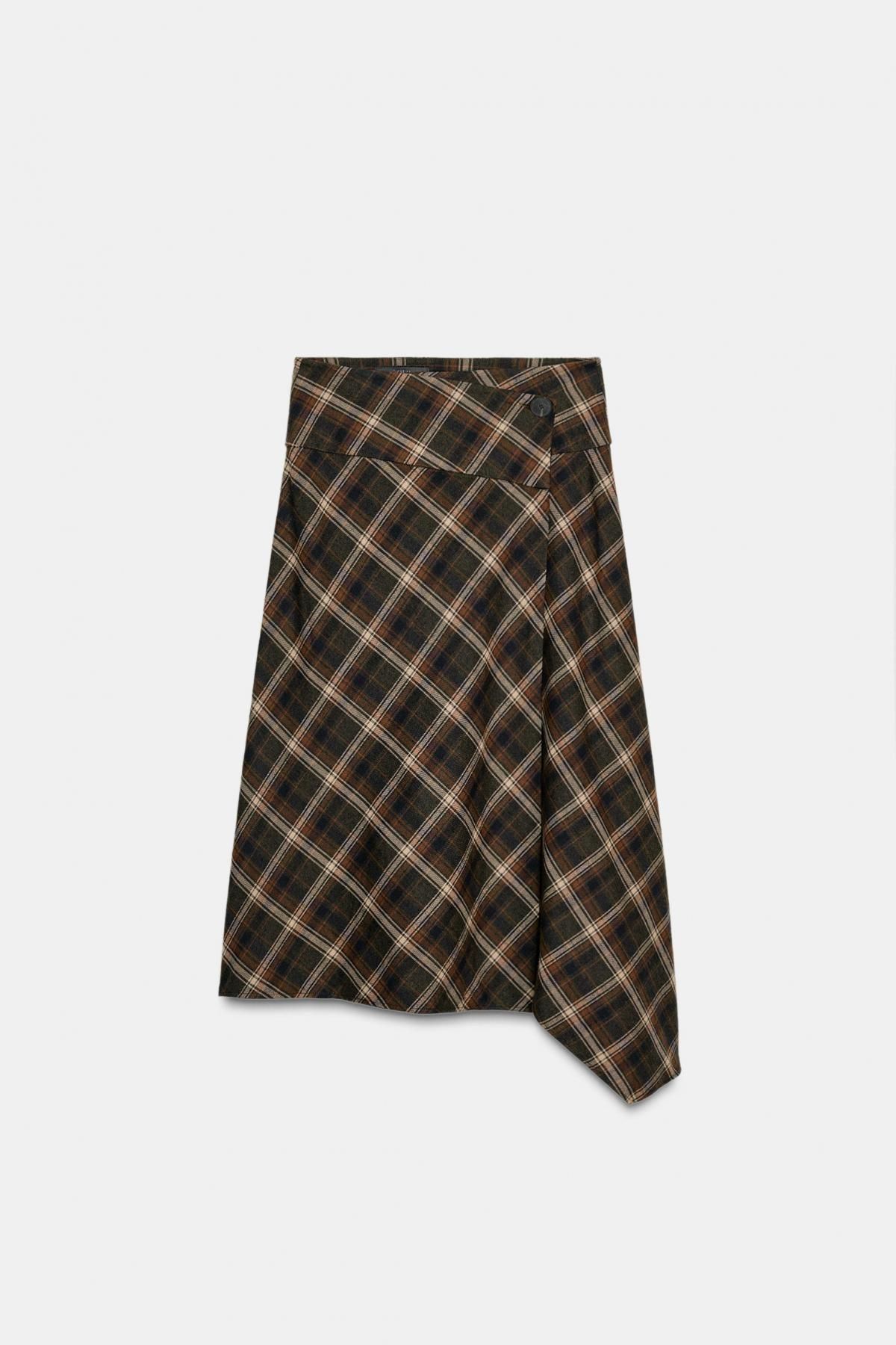자라 트렌디 체크 비대칭 미디 스커트 6929/519 DARK KHAKI - 상품 이미지